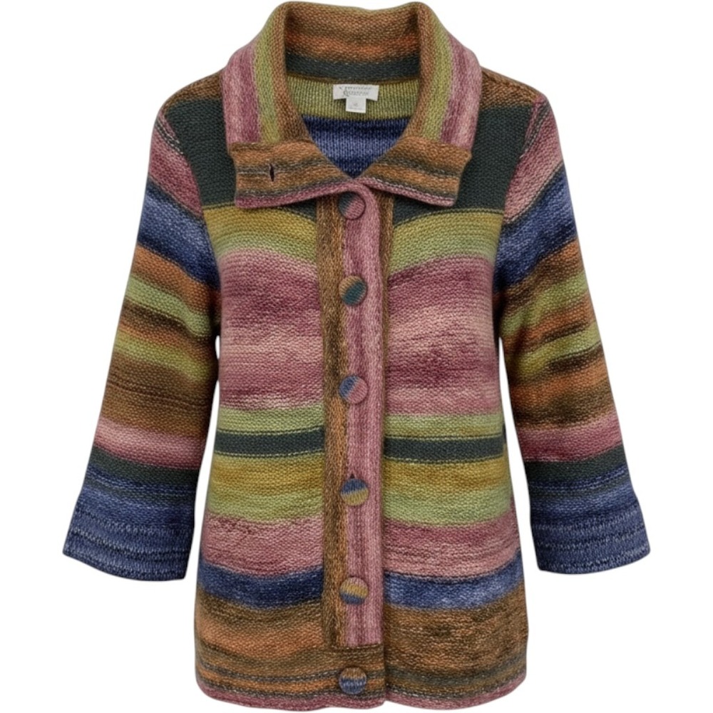 Christopher & Banks Womens Medium Cardigan Sweater Multicolor Striped Button Up